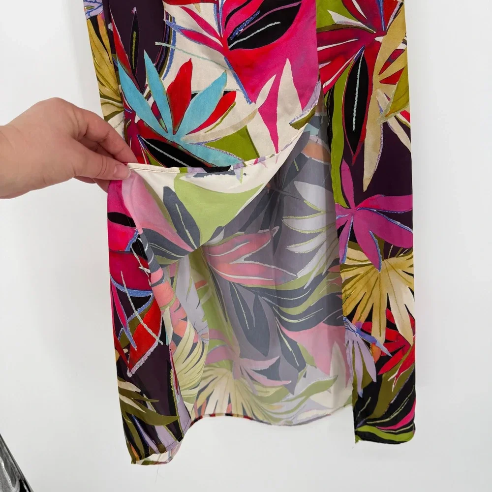 ZARA SATIN TROPICAL PRINT CUT OUT FRONT HALTER MIDI DRESS LARGE - Picture 5 of 10